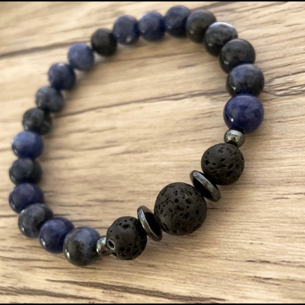 SODALITE + LAVASTONE MEN’S BRACELET